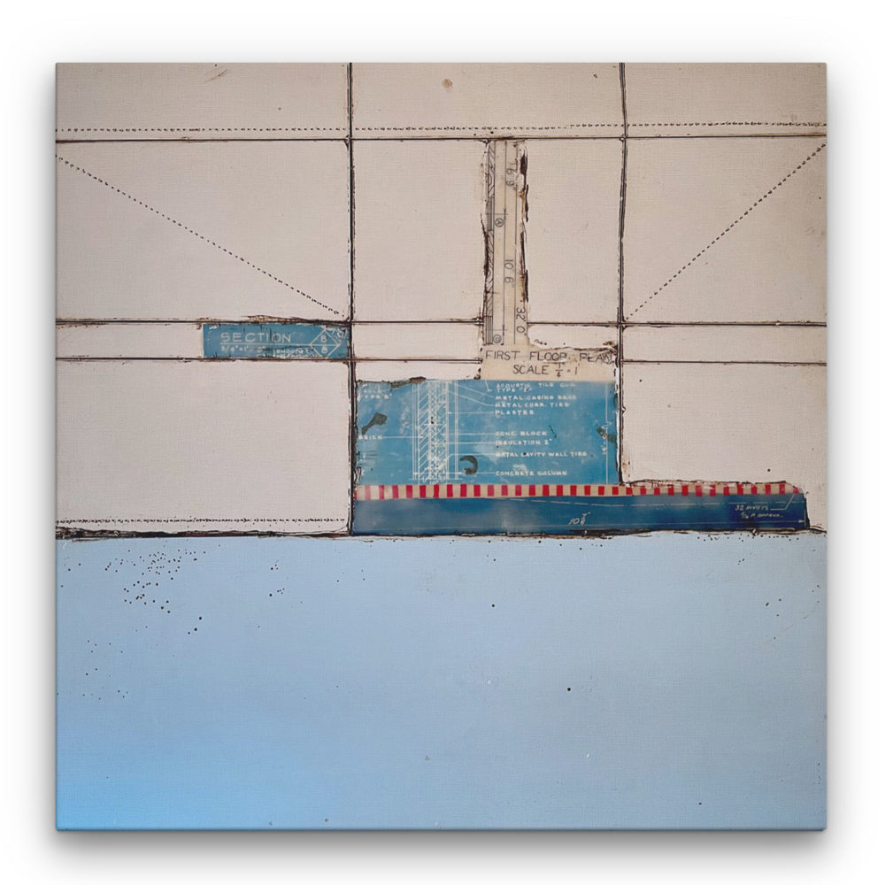 Vintage Plans Blue X Encaustic Painting by Heather Davis